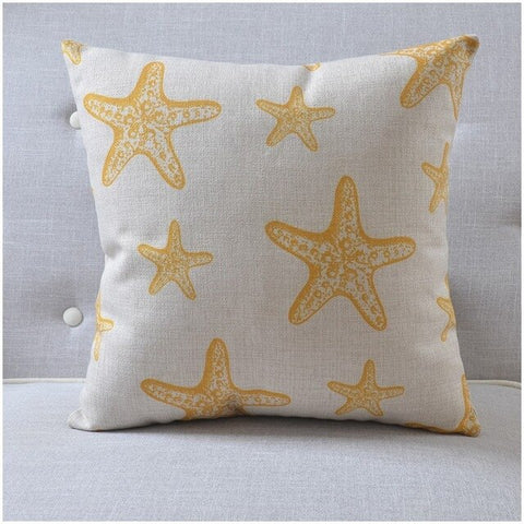 Yellow and White Coastal Decor Accent Pillows.  Star Fish print.  (45x45cm)