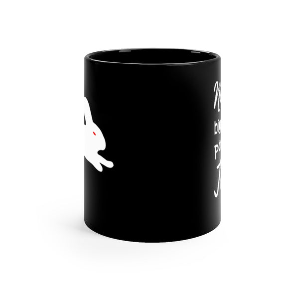 Nasty, big, pointy teeth! - 11oz Black Mug (Killer Rabbit w/ text on back)