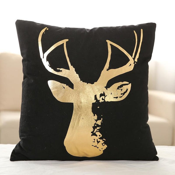 Black Gold and White printed cotton accent pillows