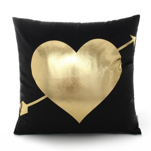 Black Gold and White printed cotton accent pillows