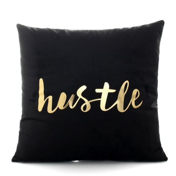 Black Gold and White printed cotton accent pillows