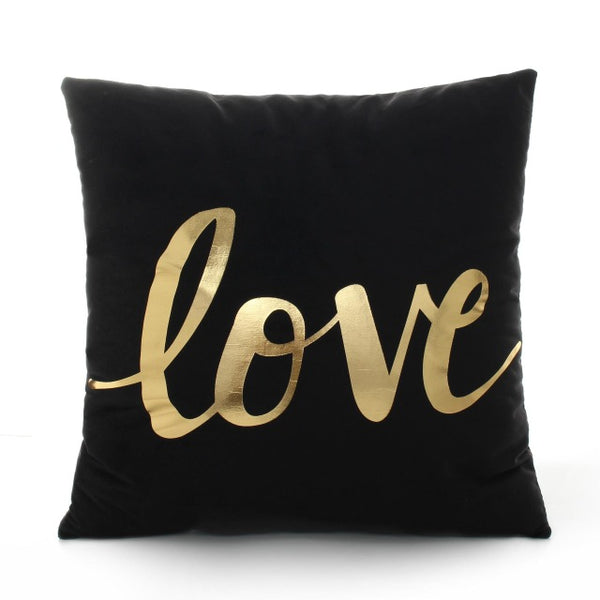 Black Gold and White printed cotton accent pillows