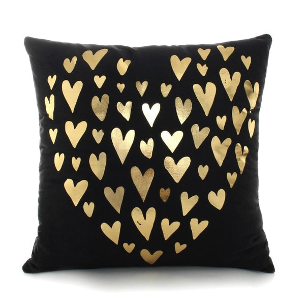 Black Gold and White printed cotton accent pillows