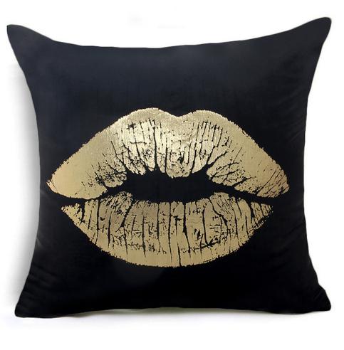 Black Gold and White printed cotton accent pillows