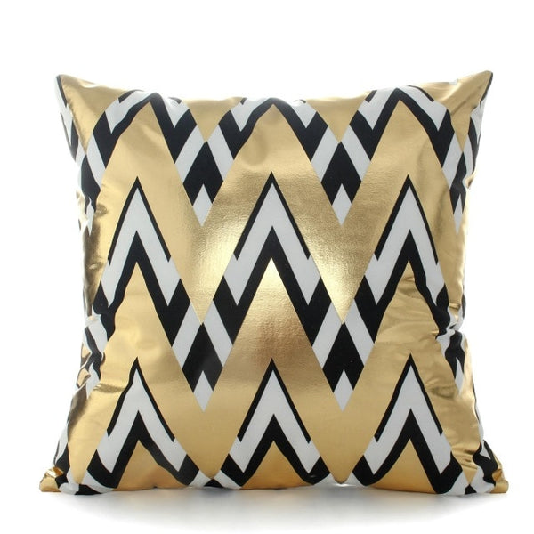 Black Gold and White printed cotton accent pillows