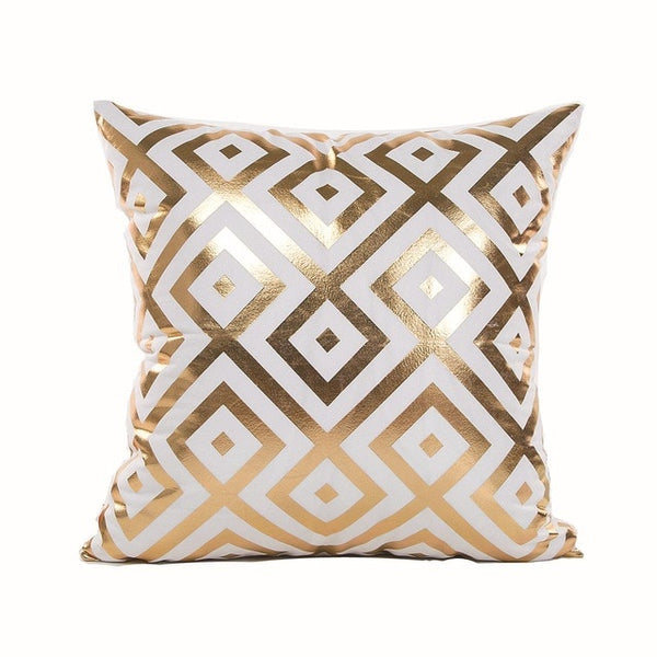 Black Gold and White printed cotton accent pillows