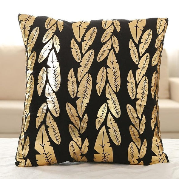 Black Gold and White printed cotton accent pillows