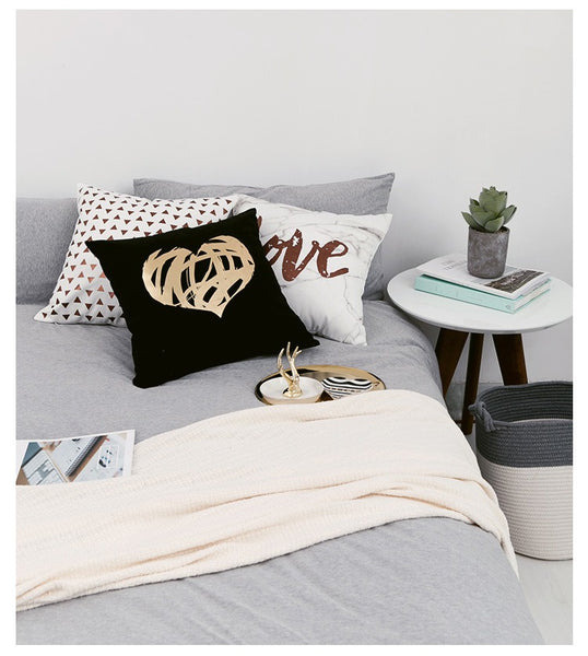 Black Gold and White printed cotton accent pillows