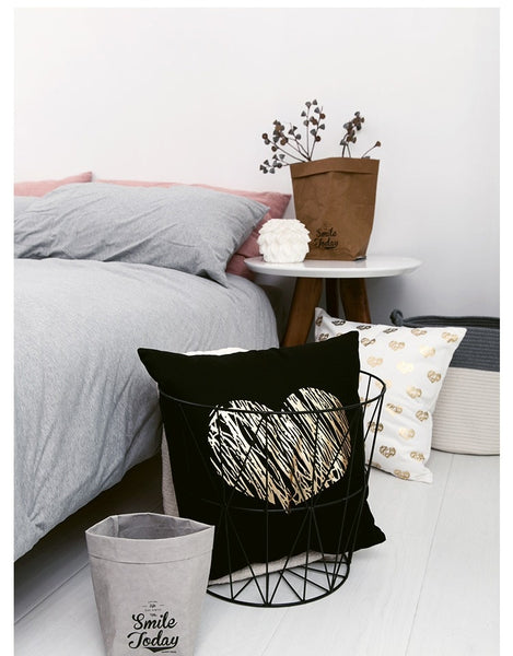 Black Gold and White printed cotton accent pillows