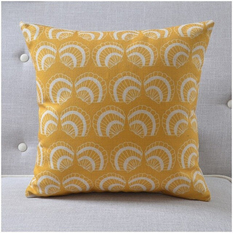 Yellow and White Coastal Decor Accent Pillows.  Shell Fish print.  (45x45cm)